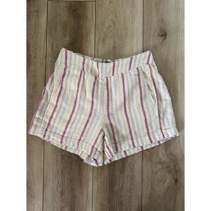 Gap Linen Blend Stripe Pull On Shorts Coastal Boho Beachy Elastic Waist S